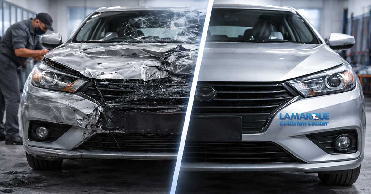 car being repaired after accident before and after